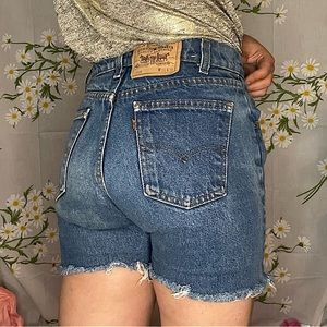 Vintage 90s Levi’s 505 orange tab cut off denim high waisted mom shorts